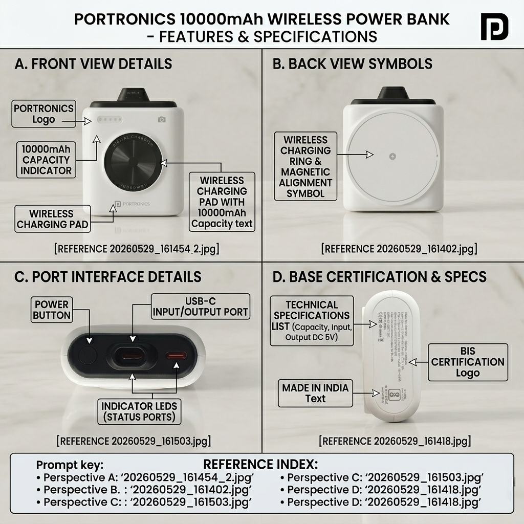 Portronics Moji 10 — 10,000mAh Magnetic Wireless Power Bank